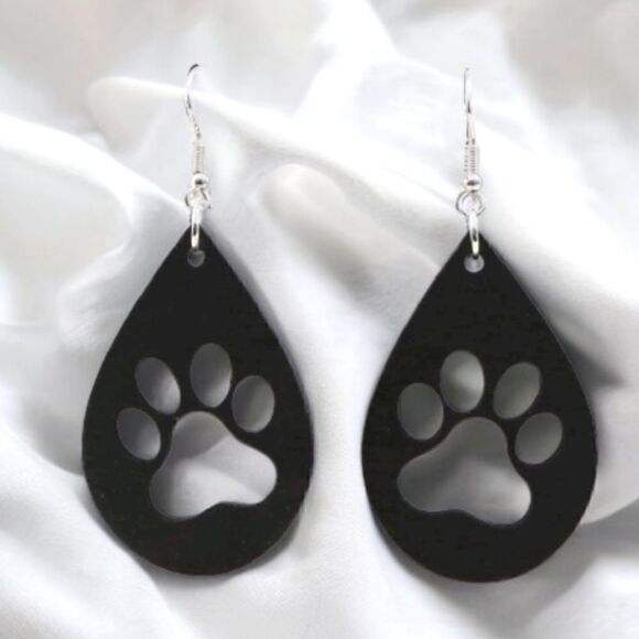 Paw Print Design Dangle Hook Earrings - Picture 1 of 4
